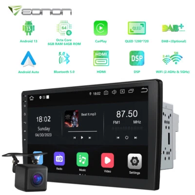 CAM+10.1 Zoll Android 13 8Kern 6+64 Autoradio 2 DIN mit GPS Navi USB DAB+ 4G LTE - Bild 1 von 4