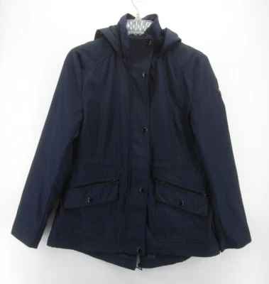 Guess Jacket Women Medium Blue Windbreaker Rain Coat Hoodie Full Zip Pockets - Image 1 of 4