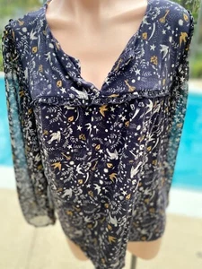 Boden Bird Print Blouse Size 12 Black long sleeve top - Picture 1 of 5