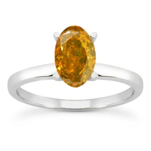 Orange Diamond Engagement Ring Oval Shape Treated 14K White Gold VS2 1 Carat - Picture 1 of 5