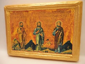 Holy Patriarchs Rare Greek Eastern Orthodox Religious Icon Art on Real Wood OOAK - Picture 1 of 9