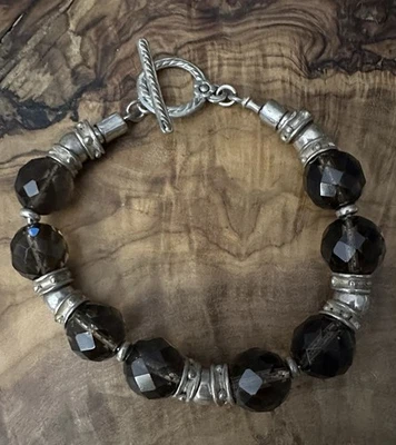 Brazalete de palanca con cuentas de cuarzo ahumado de plata de ley 925 grueso Silpada retirado Foto 1 de 4