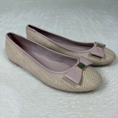 Ted Baker Sualli Rafia Ballet Pisos Rosa Arco 39.5 9 Preppy Antiguo Dinero Diseñador Foto 1 de 4
