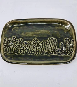 Studio Art Boho Pottery Tray Cactus Green Iridescent - Picture 1 of 10