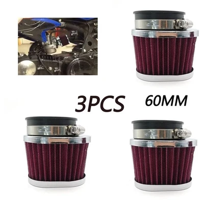 Красный воздушный фильтр 60 мм для мотоцикла мотоцикла квадроцикла багги 3 шт. - Изображение 1 из 4