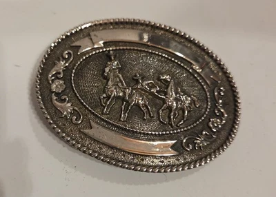 Vintage Signed Para Creations Cowboys W/Horses Belt Buckle    3 1/2 inches - Image 1 of 2
