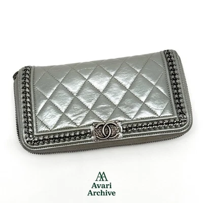 Chanel Boy Zip Around Wallet Metallic Grey Calfskin with Ruthenium Hardware - Image 1 of 4