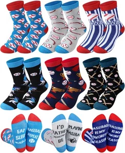 Haysandy 6 Pairs Novelty Sports Socks Boys Kids Athletic Crew 8-12 Kids Gift - Picture 1 of 6