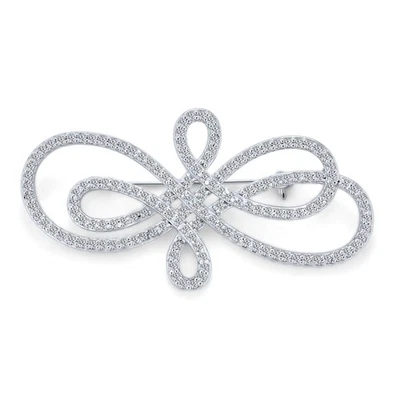 Deco Pave Crystal Brooch Pin for Wedding Fashion Silver Plated - Image 1 of 4