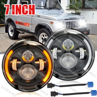 For Suzuki Samurai SJ410 Pair 7 inch LED Round Headlights Pair DRL High/Low Beam - Image 1 of 4