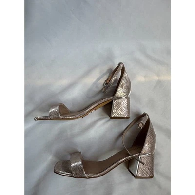 ALDO NOVO Bronze Pele de Cobra Salto Bloco Sandálias Tamanho 8 Sapatos Salto Gatinho Tiras  - Imagem 1 de 4