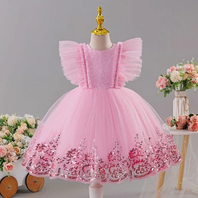 Princess Pageant Tut Dress Kids Bridesmaid Wedding Prom Gown Girls Birthday Lace - Image 1 of 4