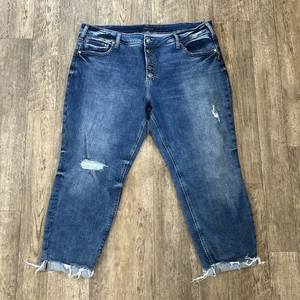 Silver Jeans Co BOYFRIEND Size 22 Button Fly High Rise Crop Denim Pants 42x26.5 - Picture 1 of 11