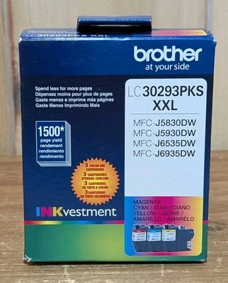 Paquete de 3 cartuchos de tinta CMY tricolores Brother LC30293PKS XXL caducan 8/2023 Foto 1 de 4