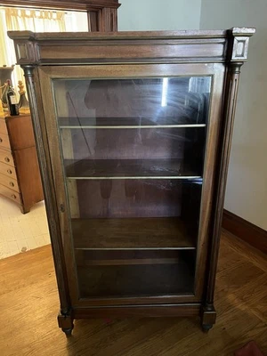 Antiguo gabinete de librería de caoba con puerta de vidrio exhibición eduardiana del siglo XIX Foto 1 de 4