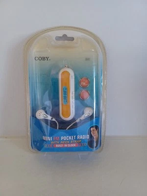 Coby CX61 Mini FM Pocket Radio w/ Neck Strap Built In Clock w/ Earphones NEW - Image 1 of 3