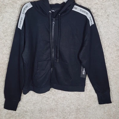 Bebe Sport Sudadera con Capucha Mujer Grande Negra Cremallera Completa Logo Cinta Borde Sudadera con Capucha Foto 1 de 4