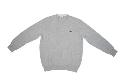 Lacoste 毛衣男式 XL 灰色经典合身棉质圆领鳄鱼标志 AH1955 — 第 1/4 张图片