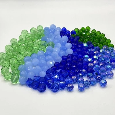 Lote Mixto Cuentas de Vidrio Checo Facetadas Pulidas al Fuego Azul Verde 7-10 mm Joyería Foto 1 de 4