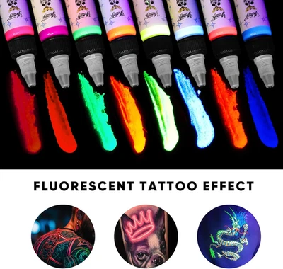 Juego de tinta para tatuaje 8 colores 1/2 oz 15 ml pigmento fluorescente suministro profesional para tatuajes Foto 1 de 4