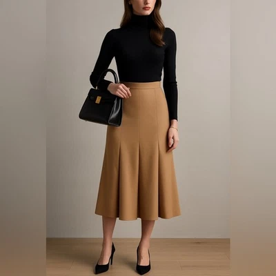 Falda midi ZARA camel trinchera - Falda plisada cintura alta línea A, talla S nueva con etiquetas Foto 1 de 4