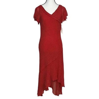 Vestido Midi De Colección Y2K Adrianna Papell Seda Lunares Rojo Talla 6 Coqueta Hada Elegante Foto 1 de 4