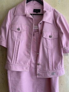 LUISA SPAGNOLI GIACCA CORTA DENIM ROSA GONNA DRITTA CRISTALLI 46(US 8) ITALIA - Foto 1 di 24