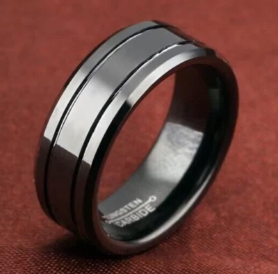WOLFRAM (Carbid / Tungsten) *** Bandring 8mm breit, schwarz matt Größenauswahl - Bild 1 von 4