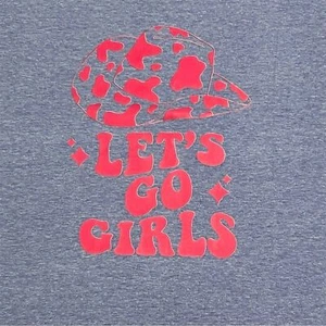 Let's Go Girls V-Neck T-Shirt Blue Heather Size Small - Picture 1 of 4