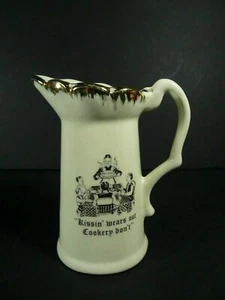 Old American Pottery Creamer "Kissin' Wears Out, Cookery Don't" Gold Gilt USA - Picture 1 of 6