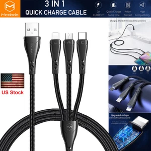 Mcdodo 3in1 Braided Type-C Micro USB Cable Charger for iPhone 12 11 Samsung S21 - Picture 1 of 12