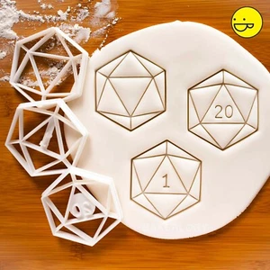 Natural 1, Nat 20, Icosahedron Cookie Cutters - dice geometric shape lucky game - Picture 1 of 15