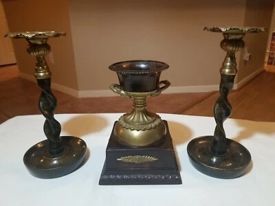 Antique Vtg  Neoclassical Calyx-Krater Pedestal candle holder set. Rare to find! - Image 1 of 4