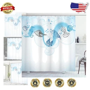 Water-Resistant Nautical Shower Curtain, 69" W x 70" L, Machine Washable Fabric - Picture 1 of 7