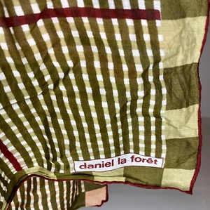 Daniel La Foret Plaid Scarf Hair Wrap Peach Green Burgundy 26x26 Checker Vintage - Picture 1 of 5