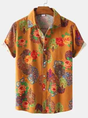  Nuevo Para hombres Poliéster Informal Suelto Moda Estilo Hawaiano Amarillo Ditsy Floral  Foto 1 de 4