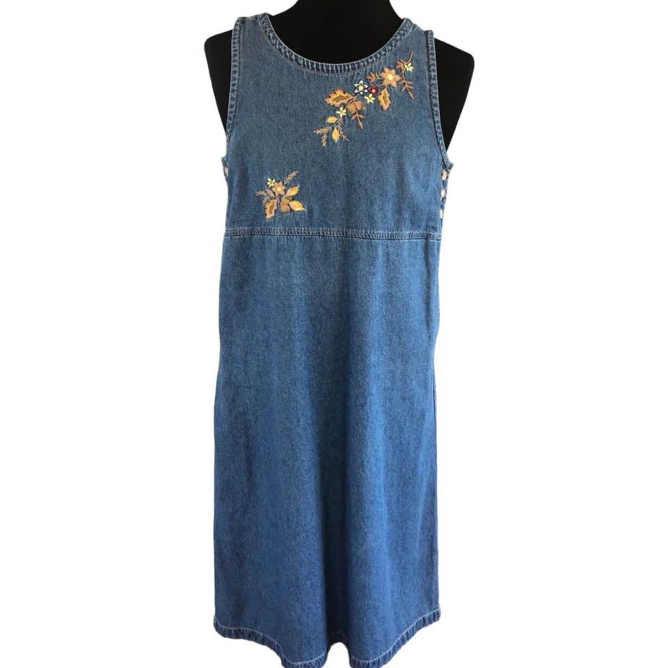 Vestido midi causal de mezclilla sin mangas bordado talla grande elementos clásicos 18/16W Foto 1 de 4