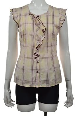 Женский топ Edme & Esyllte размер 6 желтый розовый клетчатый блузка на пуговицах с рукавами-крылышками - Изображение 1 из 4