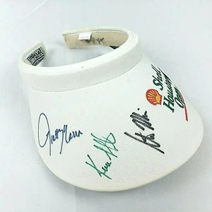 Visera de golf abierta de Houston Kevin Stadler Steve Marino carcasa autografiada sombrero blanco  - Imagen 1 de 12