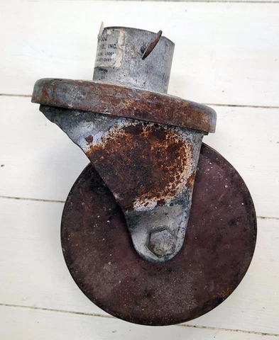 Vintage Cast Iron Caster Wheel Marvel IND INC Industrial Steel Metal Swivel Cover