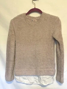 H&M! Girl Beige Fuzzy Knit Crew-neck Sweater w/White Fabric Bottom~ Sz.12/14Y - Picture 1 of 8