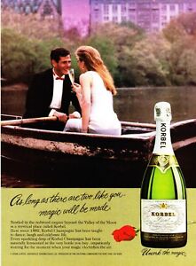 1983 Korbel Brut Champagne Bottle Couple in Row Boat photo vintage print ad