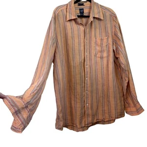 Camicia uomo Gap 100% lino a righe arancione vibrante con bottoni taglia XL - Foto 1 di 11