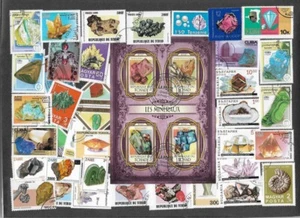 MINERALS GEMSTONES(+ FEW FOSSILS) 100 DIFFERENT STAMPS COLLECTION 22/2/25 - Picture 1 of 3