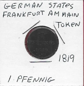 GERMAN STATES FRANKFURT AM MAIN 1 PFENNIG 1819 TOKEN,EIGHT POINTED STAR DESIGN W - Picture 1 of 2