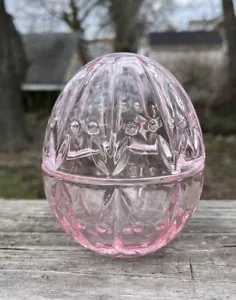 GORHAM Shades Of Spring Clear Pink Crystal 2 Pc Egg Shape Candy Dish - Easter - Picture 1 of 17