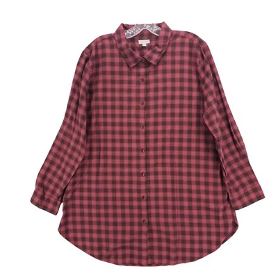 GARNET HILL Red Plaid Tunic Shirt Long Sleeve 100% Organic PIMA Cotton Size 18 - Image 1 of 4