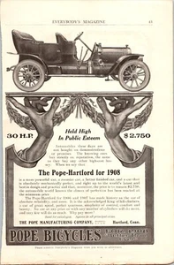 1908 Cadillac & 1908 Pope Hartford Automobile Print Ads from 1908 Everybody Mag - Picture 1 of 2