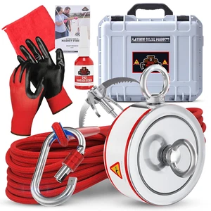 3600Lb’S Complete Magnet Fishing Kit | Double Sided Fishing Magnet Kit with Case - Picture 1 of 12
