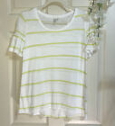 Cato Women?s Shirt Top White With Lime Stripes Flutter Sleeves Casual Sz XS [S]